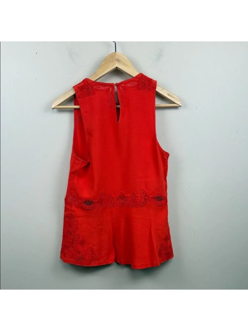 Jonathan Simkhai Red Sleeveless Lace-Detail Tank Top